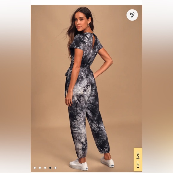 Lulus On a Road Trip Navy Blue Tie-Dye Short Sleeve Jumpsuit - Picture 4 of 10